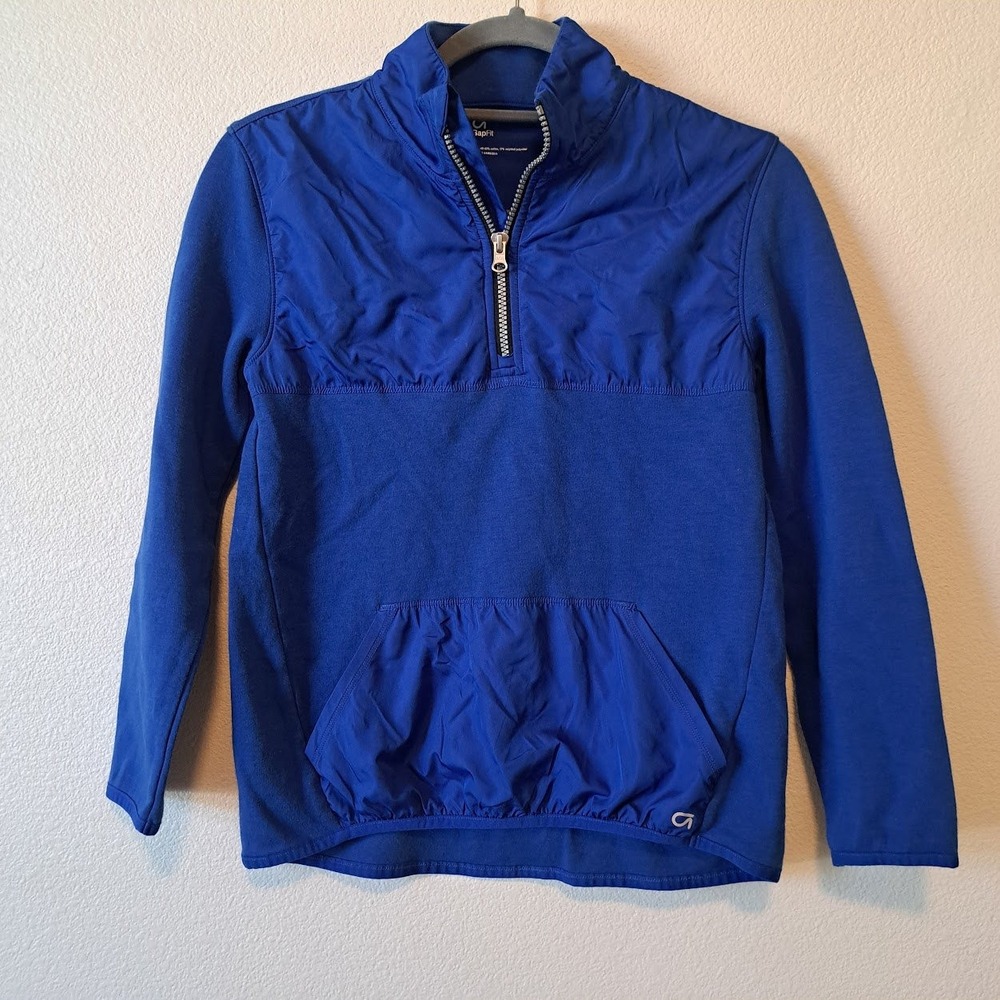 GapFit Kids Royal Blue Quarter Zip Pullover Mixed Media Long Sleeve Shirt Size L